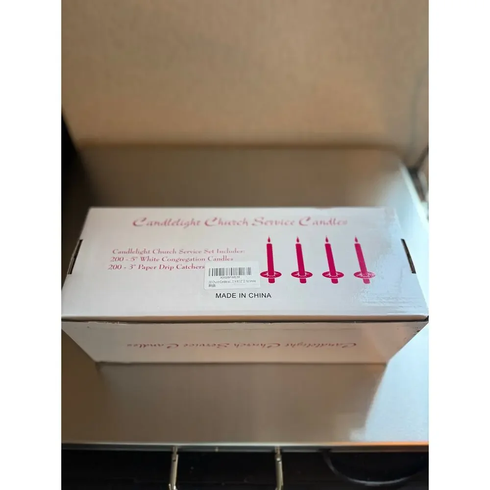 Candlelight Church Service Set 200 White Congregation Candles Paper Drip Catcher